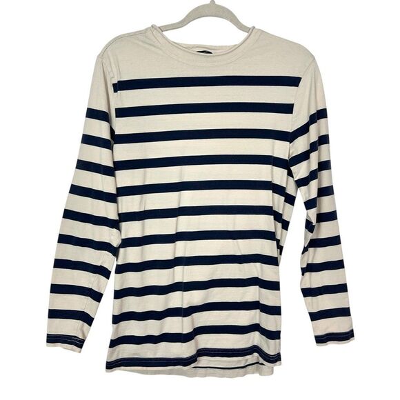 J. Peterman Women’s Striped Cotton Top Cream Navy Striped Shirt Small Nautical S - Picture 1 of 11